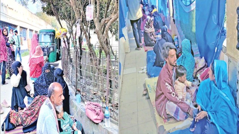 টাঙ্গাইলমেডিকেল কলেজ হাসপাতাল ডায়রিয়ার স্যালাইন ঝুলছে গাছে ॥