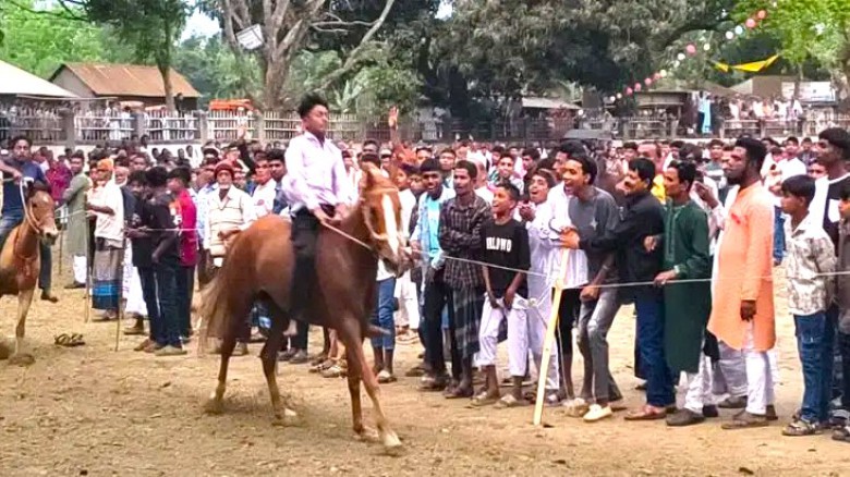 টাঙ্গাইলে ঈদের আনন্দে ঐতিহ্যবাহী ঘোড়দৌড় প্রতিযোগিতা