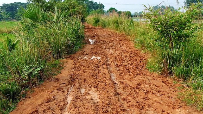কাঁচা সড়কের কাদা-জলে গ্রামবাসীর দুর্ভোগ